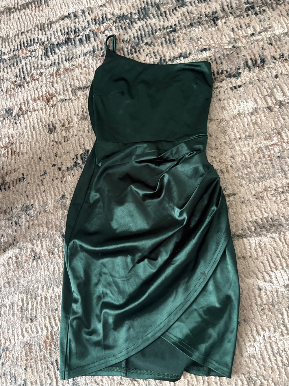 Windsor Deep Green One-Shoulder Satin Dress